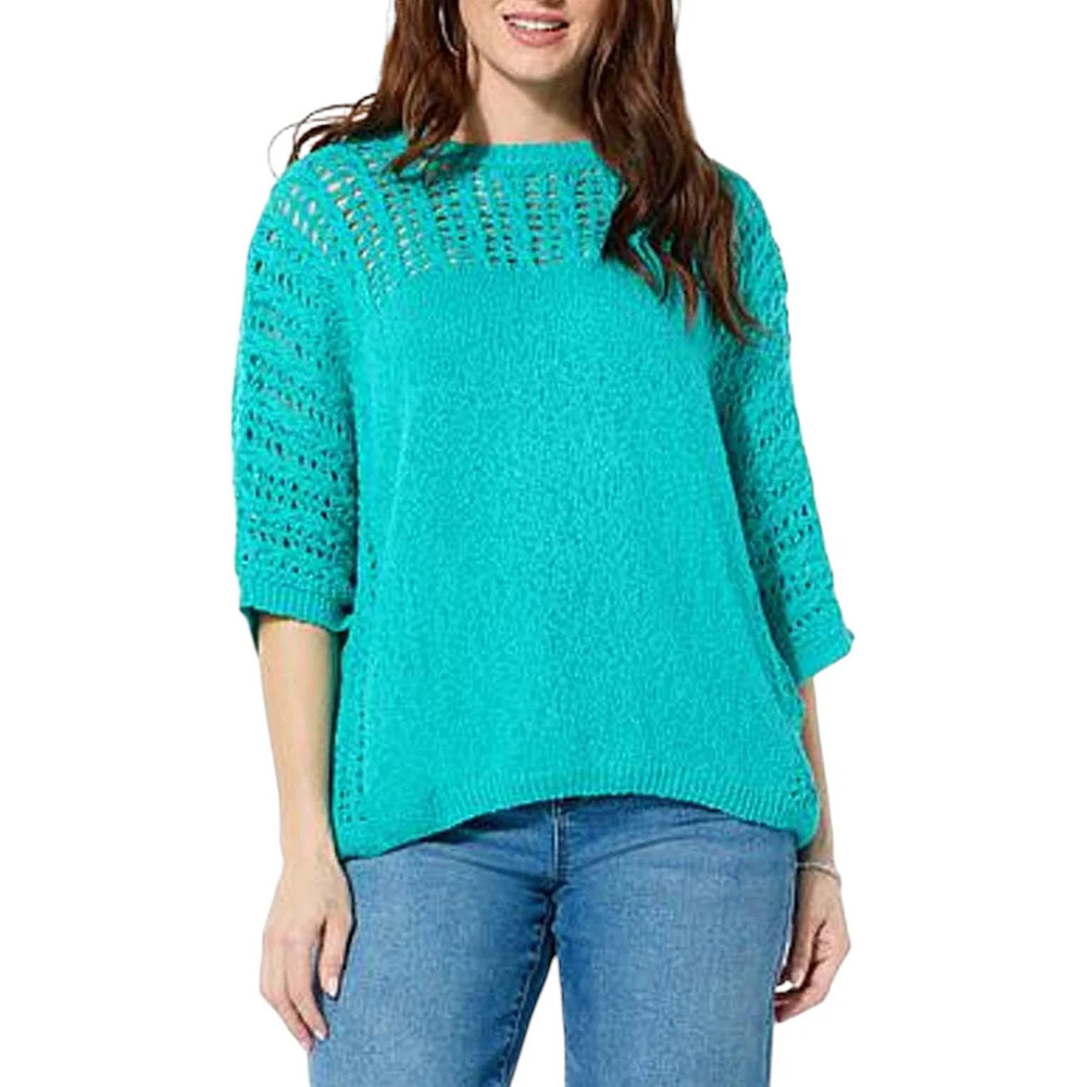 LB70 by Lloyd Boston Women's Excursion Open Stitch Top Aquamarine - Regular